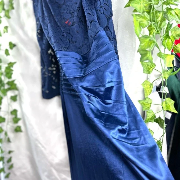 NWT Miusol Womens Lace Bodice Satin Ruched Mermaid Evening Dress Navy Blue Large - Picture 12 of 12